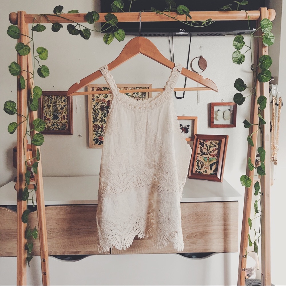 Cream Crochet Halter Tank Top - Size Small